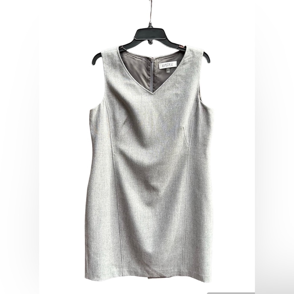Kasper V-Neck Sleeveless Sheath Dress, Size 14, Gray